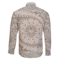 Tahitian Tiare Flower Family Matching Short Sleeve Bodycon Dress and Hawaiian Shirt Beige Polynesian Pattern LT9 - Polynesian Pride