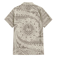 Tahitian Tiare Flower Family Matching Summer Maxi Dress and Hawaiian Shirt Beige Polynesian Pattern