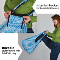 Tahitian Tiare Flower Grocery Bag Blue Polynesian Pattern