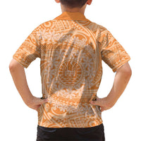 Tahitian Tiare Flower Family Matching Short Sleeve Bodycon Dress and Hawaiian Shirt Gold Polynesian Pattern LT9 - Polynesian Pride