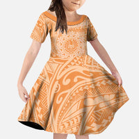Tahitian Tiare Flower Family Matching Short Sleeve Bodycon Dress and Hawaiian Shirt Gold Polynesian Pattern LT9 Daughter's Dress Gold - Polynesian Pride
