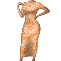 Tahitian Tiare Flower Family Matching Short Sleeve Bodycon Dress and Hawaiian Shirt Gold Polynesian Pattern LT9 Mom's Dress Gold - Polynesian Pride