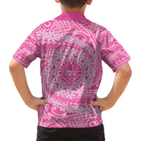 Tahitian Tiare Flower Family Matching Off The Shoulder Long Sleeve Dress and Hawaiian Shirt Pink Polynesian Pattern