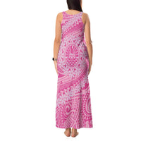 Tahitian Tiare Flower Tank Maxi Dress Pink Polynesian Pattern