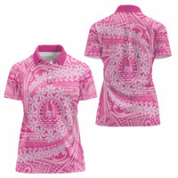 Tahitian Tiare Flower Women Polo Shirt Pink Polynesian Pattern