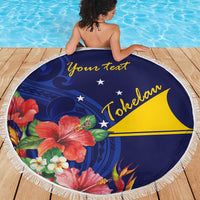 Personalised Tokelau Tropical Hibiscus Beach Blanket With Polynesian Plumeria Tattoo