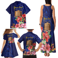 Personalised Tokelau Tropical Hibiscus Family Matching Tank Maxi Dress and Hawaiian Shirt With Polynesian Plumeria Tattoo