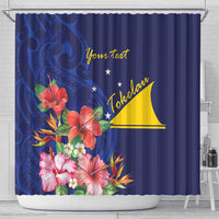 Personalised Tokelau Tropical Hibiscus Shower Curtain With Polynesian Plumeria Tattoo