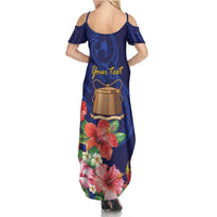 Personalised Tokelau Tropical Hibiscus Summer Maxi Dress With Polynesian Plumeria Tattoo
