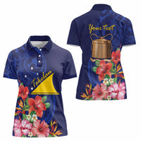 Personalised Tokelau Tropical Hibiscus Women Polo Shirt With Polynesian Plumeria Tattoo