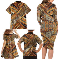 Hawaiian Style Tapa Family Matching Long Sleeve Bodycon Dress and Hawaiian Shirt Vintage Seamless Pattern LT9 - Polynesian Pride