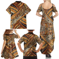Hawaiian Style Tapa Family Matching Summer Maxi Dress and Hawaiian Shirt Vintage Seamless Pattern - Polynesian Pride