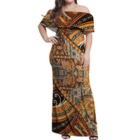 Hawaiian Style Tapa Off Shoulder Maxi Dress Vintage Seamless Pattern - Polynesian Pride