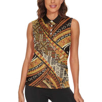 Hawaiian Style Tapa Women Sleeveless Polo Shirt Vintage Seamless Pattern - Polynesian Pride