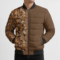 Hawaiian Tribal Elements Hibiscus Bomber Puffer Jacket Gold Pattern - Polynesian Pride