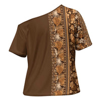 Hawaiian Tribal Elements Hibiscus Cross Shoulder Shirt Gold Pattern - Polynesian Pride