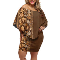 Hawaiian Tribal Elements Hibiscus Family Matching Off Shoulder Short Dress and Hawaiian Shirt Gold Pattern - Polynesian Pride