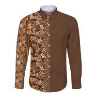 Hawaiian Tribal Elements Hibiscus Long Sleeve Button Shirt Gold Pattern - Polynesian Pride