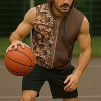 Hawaiian Tribal Elements Hibiscus Sleeveless Zip Hoodie Gold Pattern - Polynesian Pride