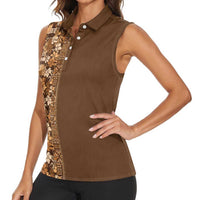 Hawaiian Tribal Elements Hibiscus Women Sleeveless Polo Shirt Gold Pattern - Polynesian Pride