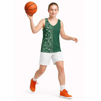 Hawaiian Tribal Elements Hibiscus Basketball Jersey Green Pattern - Polynesian Pride