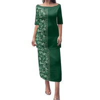 Hawaiian Tribal Elements Hibiscus Family Matching Puletasi and Hawaiian Shirt Green Pattern - Polynesian Pride