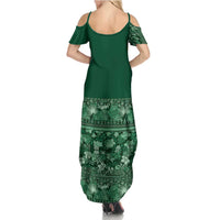 Hawaiian Tribal Elements Hibiscus Family Matching Summer Maxi Dress and Hawaiian Shirt Green Pattern - Polynesian Pride