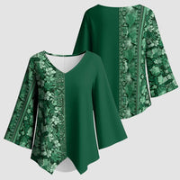 Hawaiian Tribal Elements Hibiscus Kimono Sleeve Blouse Green Pattern - Polynesian Pride