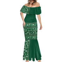 Hawaiian Tribal Elements Hibiscus Mermaid Dress Green Pattern - Polynesian Pride