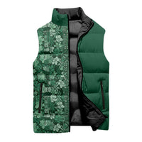 Hawaiian Tribal Elements Hibiscus Sleeveless Puffer Jacket Green Pattern - Polynesian Pride