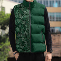 Hawaiian Tribal Elements Hibiscus Sleeveless Puffer Jacket Green Pattern - Polynesian Pride