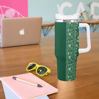 Hawaiian Tribal Elements Hibiscus Tumbler With Handle Green Pattern - Polynesian Pride