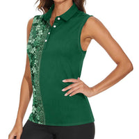 Hawaiian Tribal Elements Hibiscus Women Sleeveless Polo Shirt Green Pattern - Polynesian Pride