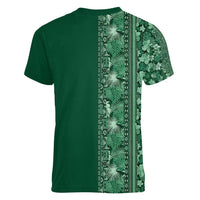 Hawaiian Tribal Elements Hibiscus Women V-Neck T-Shirt Green Pattern - Polynesian Pride