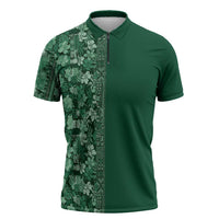 Hawaiian Tribal Elements Hibiscus Zipper Polo Shirt Green Pattern - Polynesian Pride