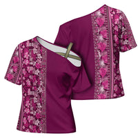 Hawaiian Tribal Elements Hibiscus Cross Shoulder Shirt Pink Pattern - Polynesian Pride