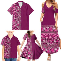 Hawaiian Tribal Elements Hibiscus Family Matching Summer Maxi Dress and Hawaiian Shirt Pink Pattern - Polynesian Pride