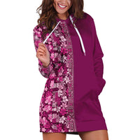 Hawaiian Tribal Elements Hibiscus Hoodie Dress Pink Pattern - Polynesian Pride