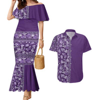 Hawaiian Tribal Elements Hibiscus Couples Matching Mermaid Dress and Hawaiian Shirt Purple Pattern - Polynesian Pride