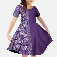 Hawaiian Tribal Elements Hibiscus Family Matching Puletasi and Hawaiian Shirt Purple Pattern - Polynesian Pride