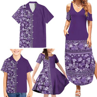 Hawaiian Tribal Elements Hibiscus Family Matching Summer Maxi Dress and Hawaiian Shirt Purple Pattern - Polynesian Pride