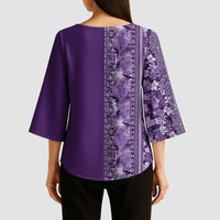 Hawaiian Tribal Elements Hibiscus Kimono Sleeve Blouse Purple Pattern - Polynesian Pride