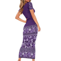 Hawaiian Tribal Elements Hibiscus Short Sleeve Bodycon Dress Purple Pattern - Polynesian Pride