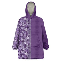 Hawaiian Tribal Elements Hibiscus Wearable Blanket Hoodie Purple Pattern - Polynesian Pride