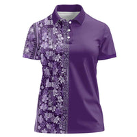 Hawaiian Tribal Elements Hibiscus Women Polo Shirt Purple Pattern - Polynesian Pride