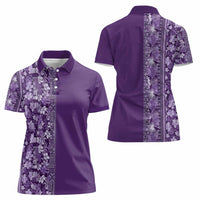 Hawaiian Tribal Elements Hibiscus Women Polo Shirt Purple Pattern - Polynesian Pride