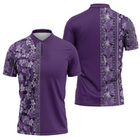 Hawaiian Tribal Elements Hibiscus Zipper Polo Shirt Purple Pattern - Polynesian Pride