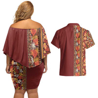 Hawaiian Tribal Elements Hibiscus Couples Matching Off Shoulder Short Dress and Hawaiian Shirt Red Pattern - Polynesian Pride