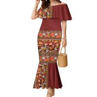 Hawaiian Tribal Elements Hibiscus Family Matching Mermaid Dress and Hawaiian Shirt Red Pattern - Polynesian Pride