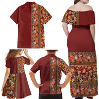 Hawaiian Tribal Elements Hibiscus Family Matching Off Shoulder Maxi Dress and Hawaiian Shirt Red Pattern - Polynesian Pride